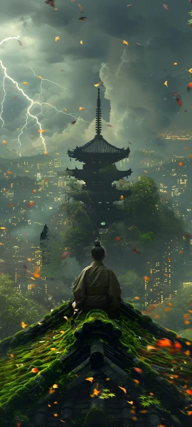 serene anime boy wallpaper — pagoda, architecture, east asian architecture, cloud (free 4K phone download)