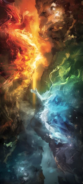 epic anime girl wallpaper — long hair, fire, rock (free 4K phone download)