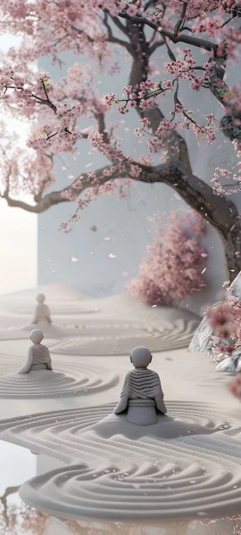 serene anime boy wallpaper — cherry blossoms, tree, petals, striped shirt (free 4K phone download)