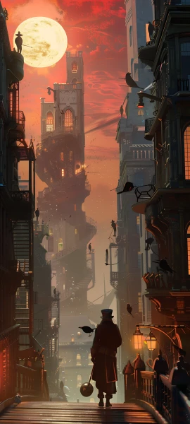 gothic anime boy wallpaper — bird, moon, building, hat (free 4K phone download)