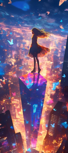 dreamy anime girl wallpaper — butterfly, long hair, bug (free 4K phone download)