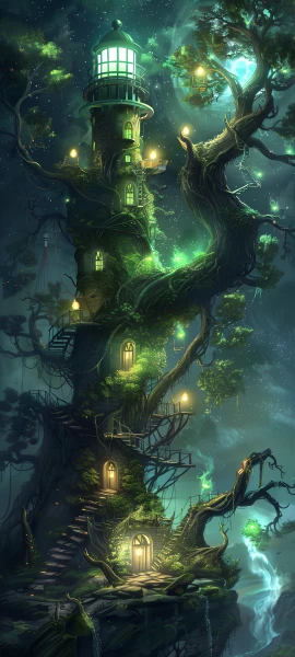 gothic fusion wallpaper — tree, scenery, stairs, night (free 4K phone download)