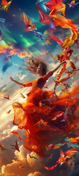 colorful anime girl wallpaper — sky, cloud, dress (free 4K phone download)