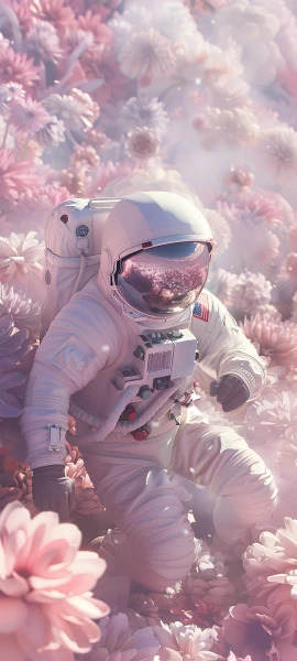 dreamy fusion wallpaper — astronaut, flower, helmet, spacesuit (free 4K phone download)