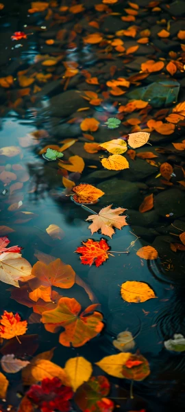 serene fusion wallpaper — leaf, water, scenery, autumn leaves (free 4K phone download)