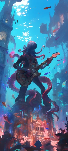 cool anime boy wallpaper — instrument, playing instrument, music, tentacles (free 4K phone download)