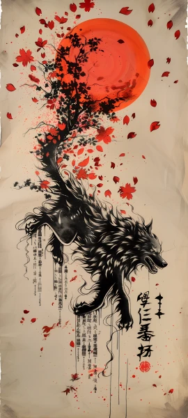mysterious fusion wallpaper — petals, flower, moon, wolf (free 4K phone download)