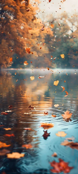 serene fusion wallpaper — reflection, autumn leaves, scenery, leaf (free 4K phone download)