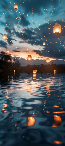 serene fusion wallpaper — lantern, scenery, cloud, sky (free 4K phone download)