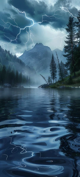 serene fusion wallpaper — scenery, cloud, tree, lightning (free 4K phone download)