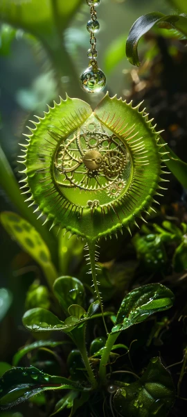 futuristic fusion wallpaper — green theme, plant, leaf, blurry background (free 4K phone download)