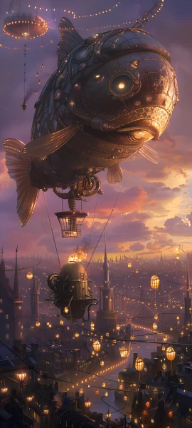 futuristic fusion wallpaper — scenery, fish, cloud, sky (free 4K phone download)