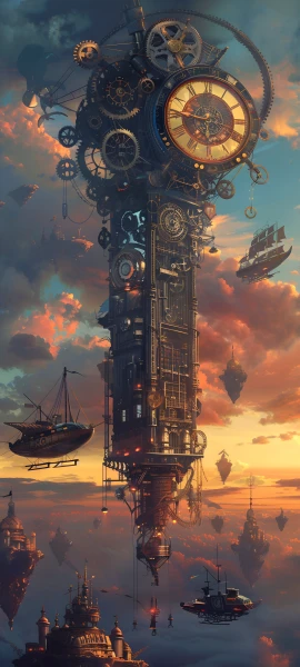 futuristic fusion wallpaper — cloud, scenery, sky, gears (free 4K phone download)