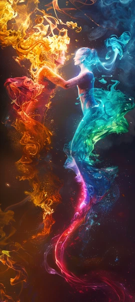 colorful fusion wallpaper — mermaid, monster girl, fiery hair, multiple girls (free 4K phone download)