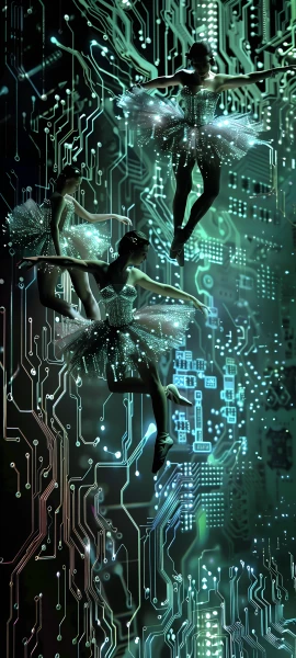 futuristic fusion wallpaper — multiple girls, dress, 2girls, black hair (free 4K phone download)