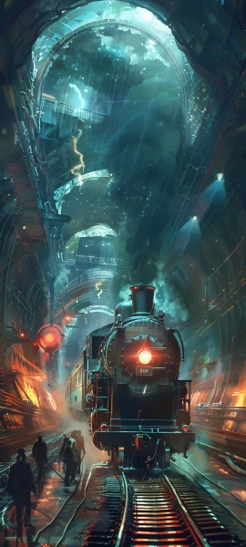 epic fusion wallpaper — train, railroad tracks, scenery, train station (free 4K phone download)