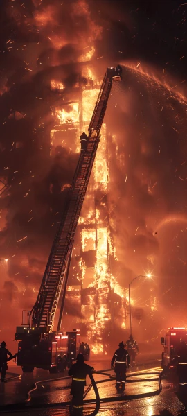 epic anime girl wallpaper — scenery, building, fire, city (free 4K phone download)