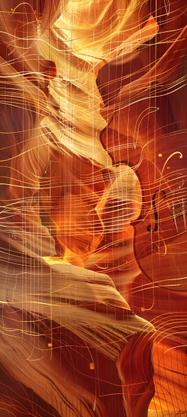 abstract anime girl wallpaper — musical note, long hair, orange theme (free 4K phone download)
