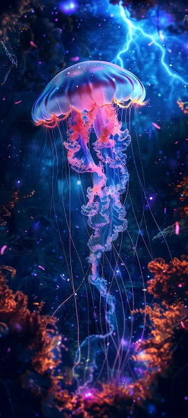 colorful fusion wallpaper — jellyfish, underwater, scenery, electricity (free 4K phone download)
