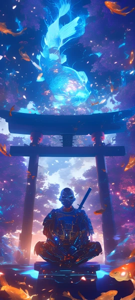 epic anime boy wallpaper — torii, indian style, fish (free 4K phone download)