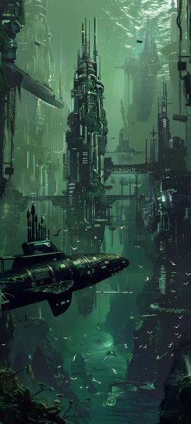 futuristic fusion wallpaper — scenery, underwater, bird, building (free 4K phone download)