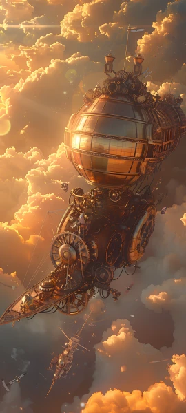 futuristic fusion wallpaper — cloud, sky, airship, aircraft (free 4K phone download)