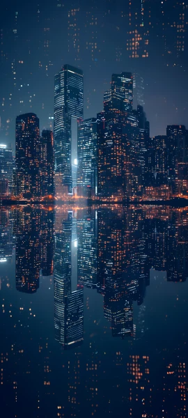 futuristic fusion wallpaper — scenery, night, city lights, cityscape (free 4K phone download)