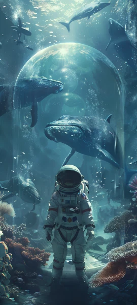 futuristic anime girl wallpaper — fish, underwater, helmet, 1other (free 4K phone download)