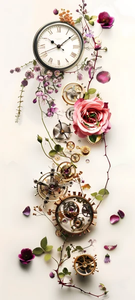 whimsical fusion wallpaper — flower, gears, rose, purple flower (free 4K phone download)