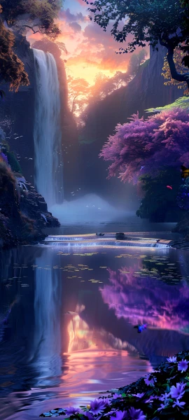 serene fusion wallpaper — scenery, tree, water, sunset (free 4K phone download)