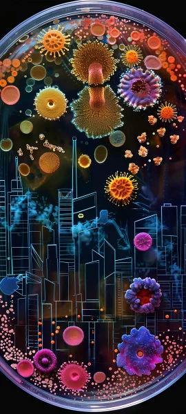 futuristic fusion wallpaper — flower, building, moon, city (free 4K phone download)