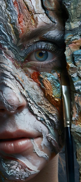 painterly anime girl wallpaper — realistic, close-up, blue eyes (free 4K phone download)