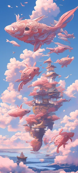 dreamy fusion wallpaper — cloud, fish, scenery, sky (free 4K phone download)