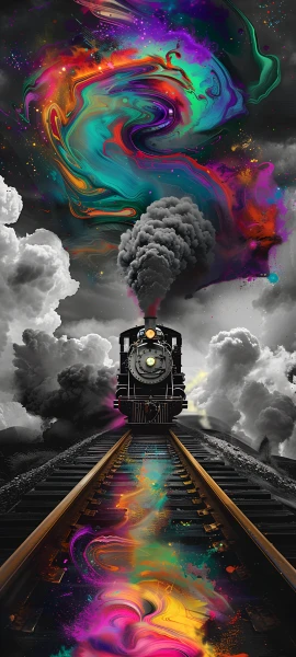 epic fusion wallpaper — railroad tracks, cloud, smoke, sky (free 4K phone download)