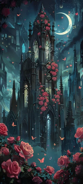 gothic fusion wallpaper — flower, moon, scenery, rose (free 4K phone download)