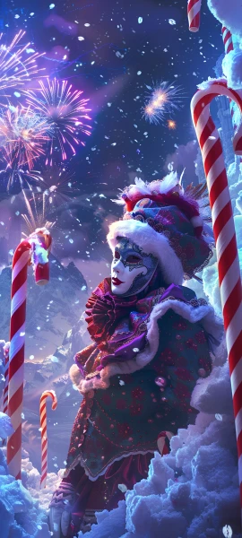 festive anime girl wallpaper — candy cane, snow, candy, food (free 4K phone download)