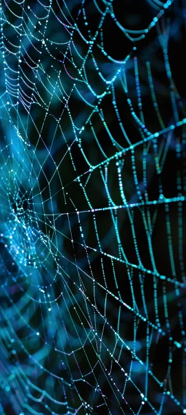 futuristic fusion wallpaper — scenery, blue theme, spider web, night (free 4K phone download)