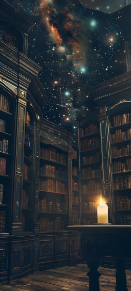 magical fusion wallpaper — scenery, bookshelf, star (sky), book (free 4K phone download)