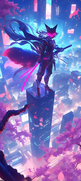 futuristic anime boy wallpaper — weapon, tail, animal ears, sword (free 4K phone download)