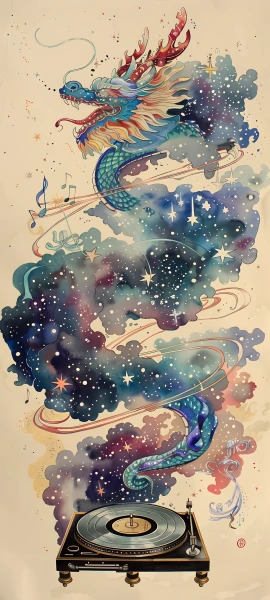 whimsical fusion wallpaper — eastern dragon, dragon, musical note, sharp teeth (free 4K phone download)
