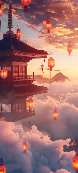 serene fusion wallpaper — cloud, scenery, sky, lantern (free 4K phone download)