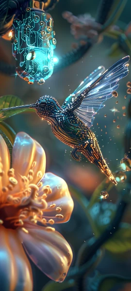 whimsical fusion wallpaper — flower, bug, blurry background, water drop (free 4K phone download)