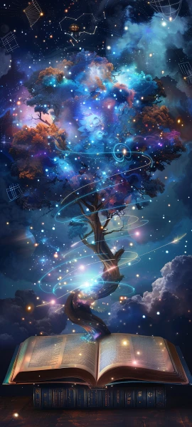 dreamy anime girl wallpaper — constellation, star (sky), tree, book (free 4K phone download)