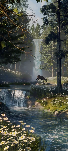 serene fusion wallpaper — tree, scenery, water, flower (free 4K phone download)