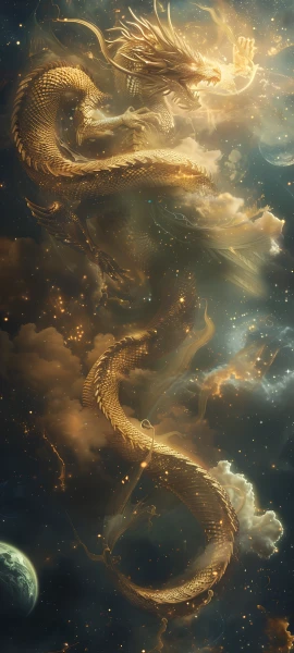 magical fusion wallpaper — dragon, eastern dragon, horns, planet (free 4K phone download)