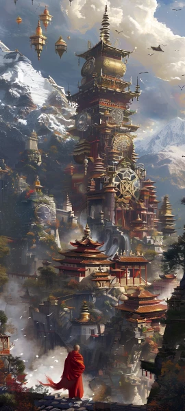 epic anime boy wallpaper — scenery, tower, cloud, architecture (free 4K phone download)