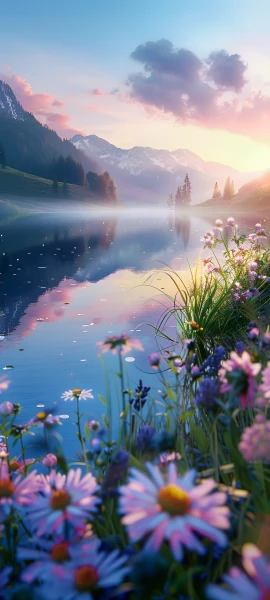serene fusion wallpaper — scenery, flower, sky, cloud (free 4K phone download)
