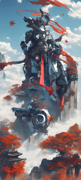 futuristic fusion wallpaper — cloud, robot, weapon, sky (free 4K phone download)