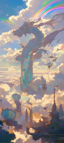 dreamy fusion wallpaper — cloud, dragon, sky, rainbow (free 4K phone download)