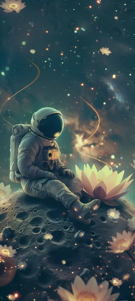 dreamy fusion wallpaper — helmet, flower, space helmet, spacesuit (free 4K phone download)